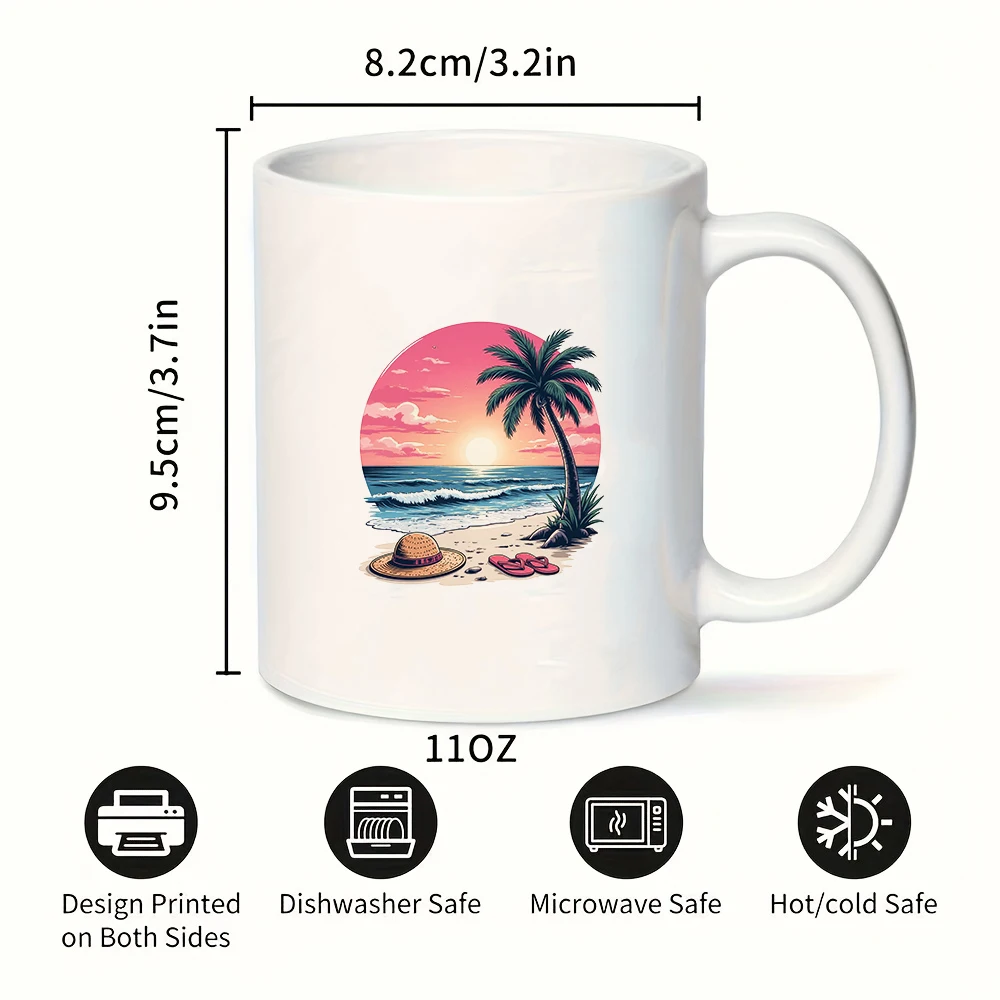 Tasse de coucher de soleil de plage de 11oz + tasse d'oiseau de noix de coco de dessin animé tasse de bureau familial de noël tasse de boisson élégante