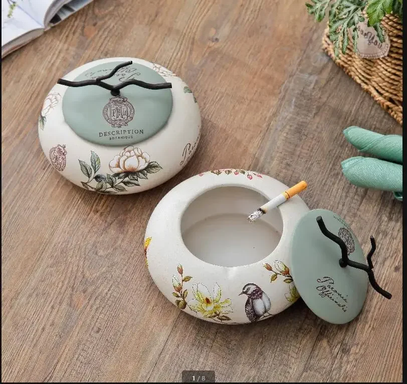 

American Living Room Home Creative Cigar Ashtray with Cover Study Office Ceramic Ashtray Ornaments Home Decoration Accessories