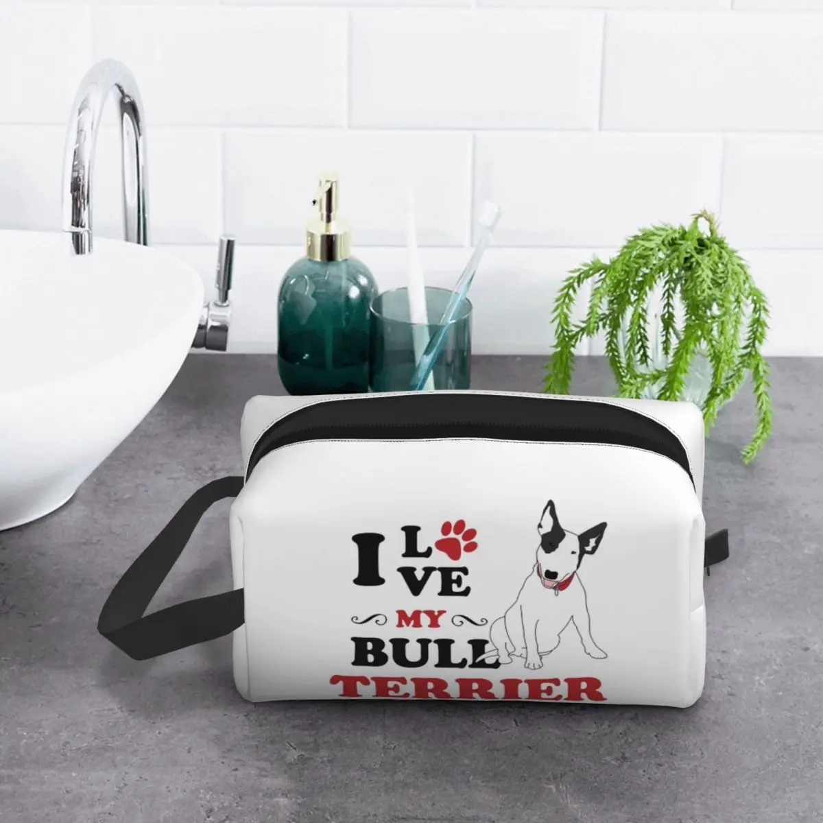 I Love My Bull Terrier Dog Makeup Bag Cosmetic Organizer Storage Dopp Kit Toiletry Cosmetic Bag Women Beauty Travel Pencil Case