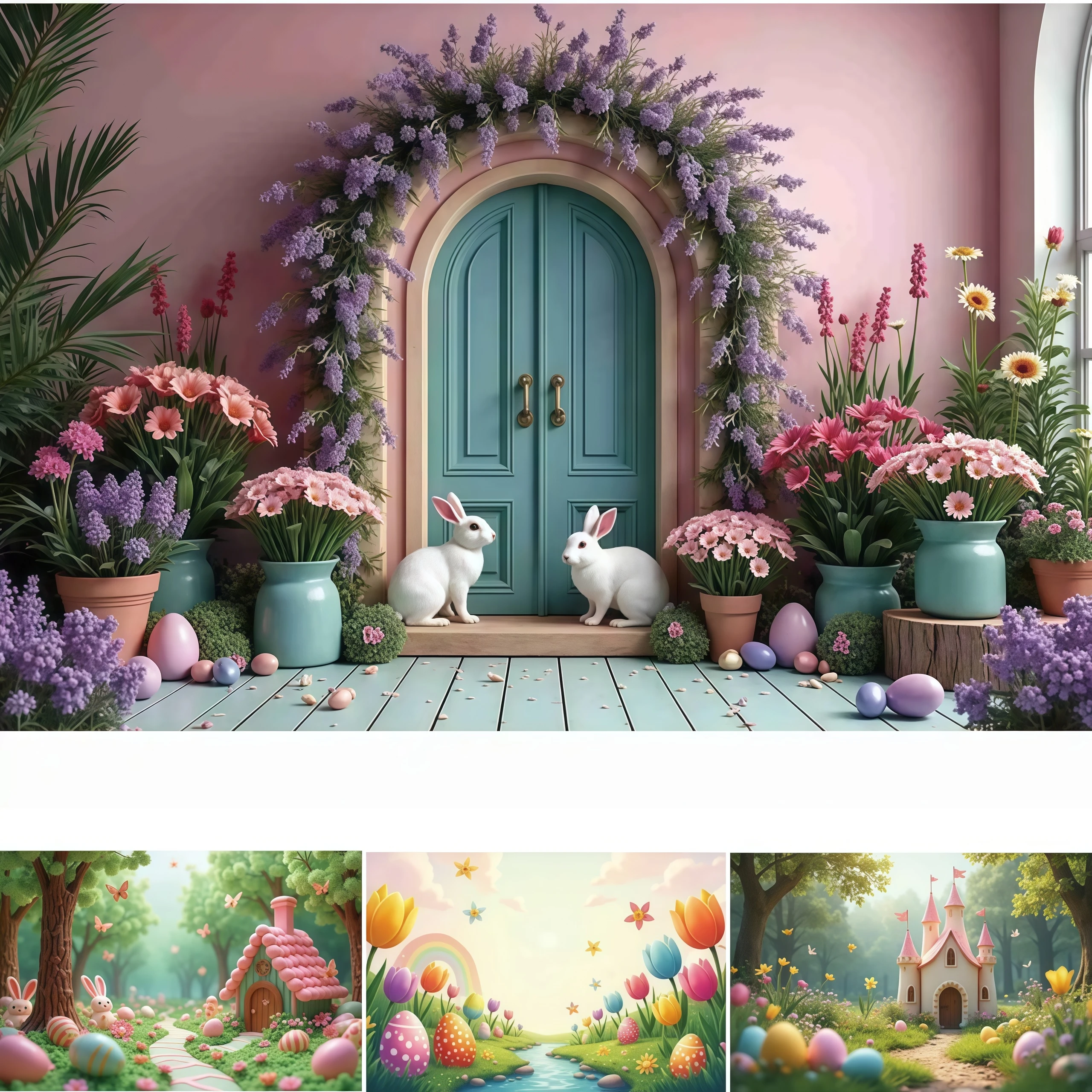 

Easter Day Photography Props Backdrop Bunny Rabbit Egg Tulip Children Kids Family Party Decor Photography Background Studio
