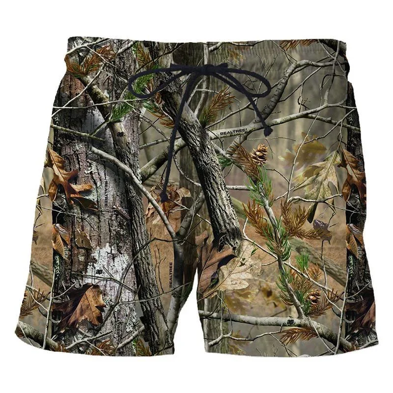 3D camouflage leaf print men's shorts, casual camouflage beach pants, fashion surf shortstsv
