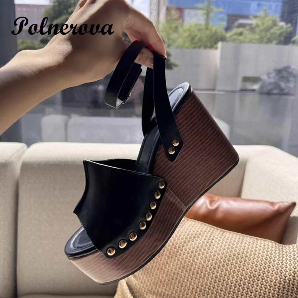 

Metal Rivets Wedge Heels Sandals Platform Ankle Buckle Strap Sandals Women Shoe Summer Luxury Designer Sandalias De Mujer Verano
