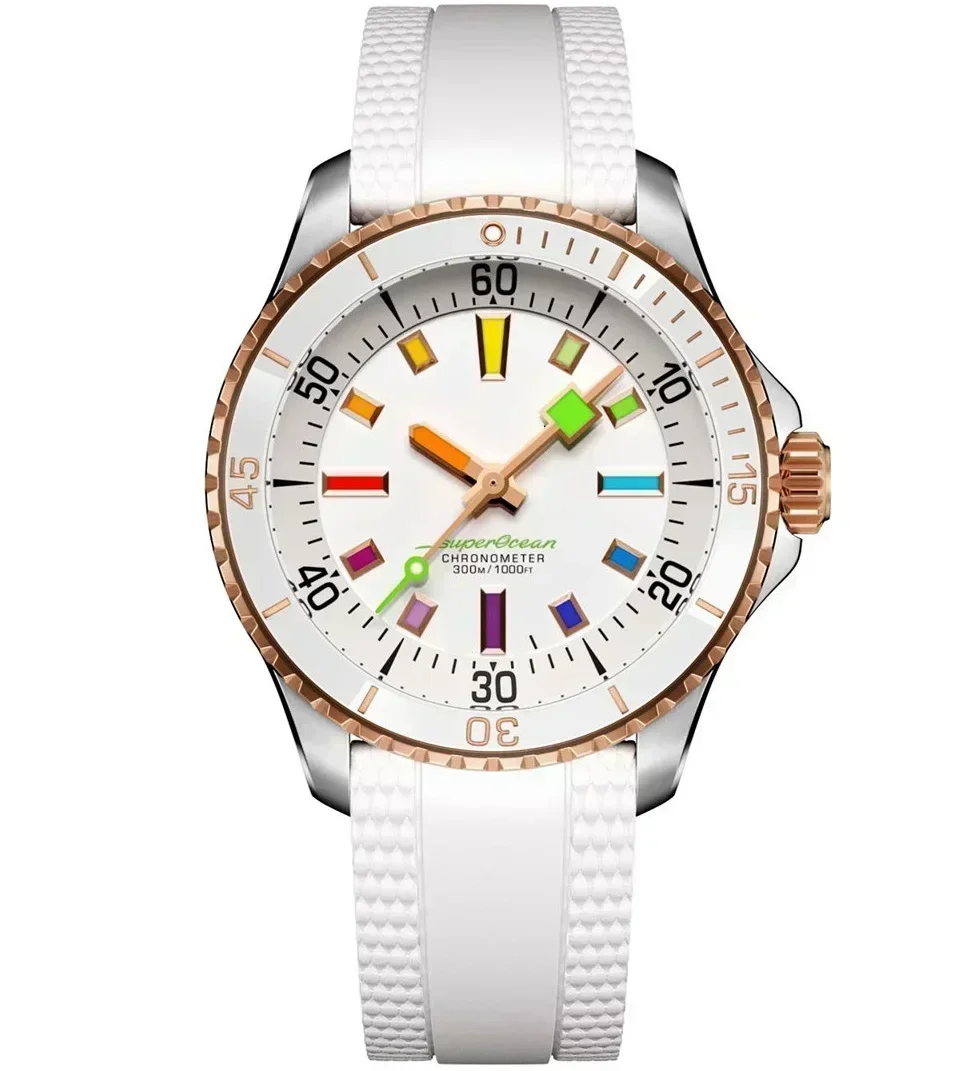 

High quality 44mm luxury men's automatic mechanical watch, blue orange rubber sapphire ceramic Superocean watch