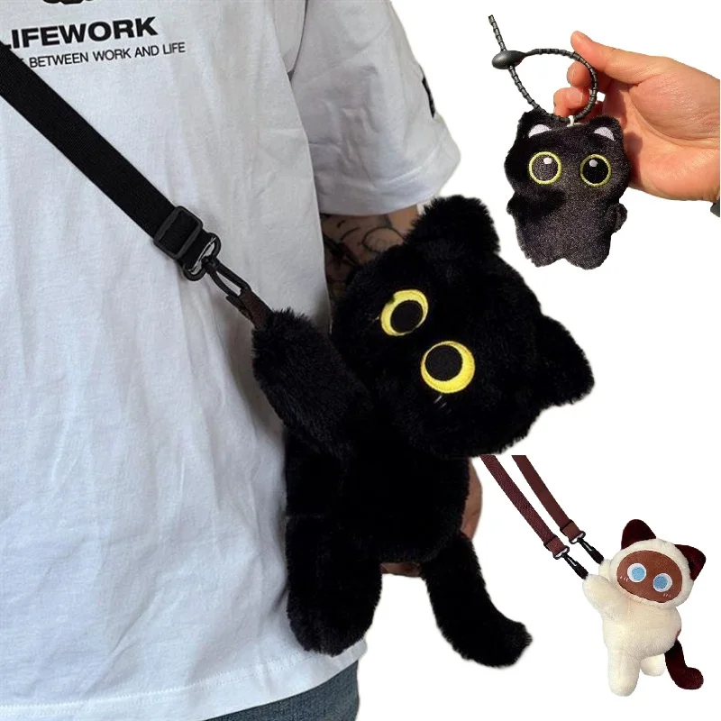 

Kawaii Black Cat Plush Fashion Bag Cute Doll Fur Shoulder Bag Women Crossbody Bag Phone Coin Purse Case Gift for Girlfriend