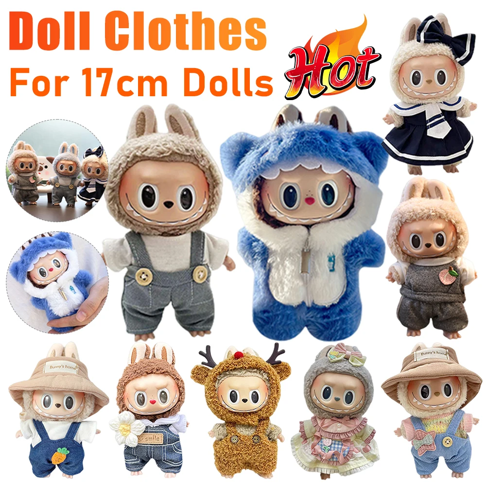 Labubu Doll Clothes Cute Doll Outfit Fashion Sweater Overall Set Universal Clothing for 17cm Plush Dolls Labubu Doll Accessories