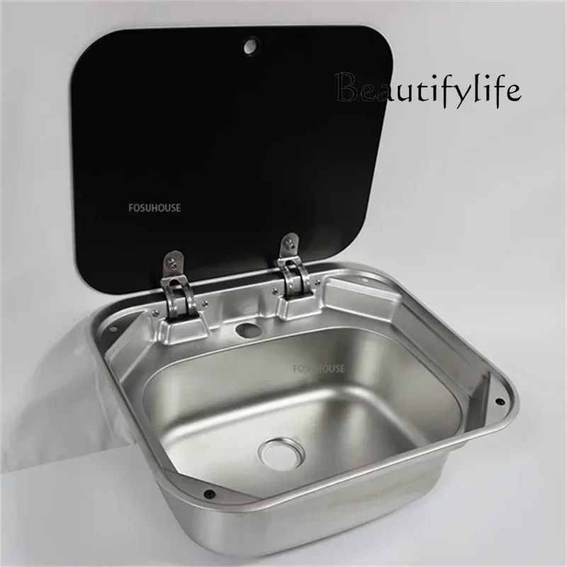 

RV Sink with Cover 304 Stainless Steel Sink Wash Basin Boat Kitchen Cooking Wash Vegetable Basin Single Slot Caravan Accessories