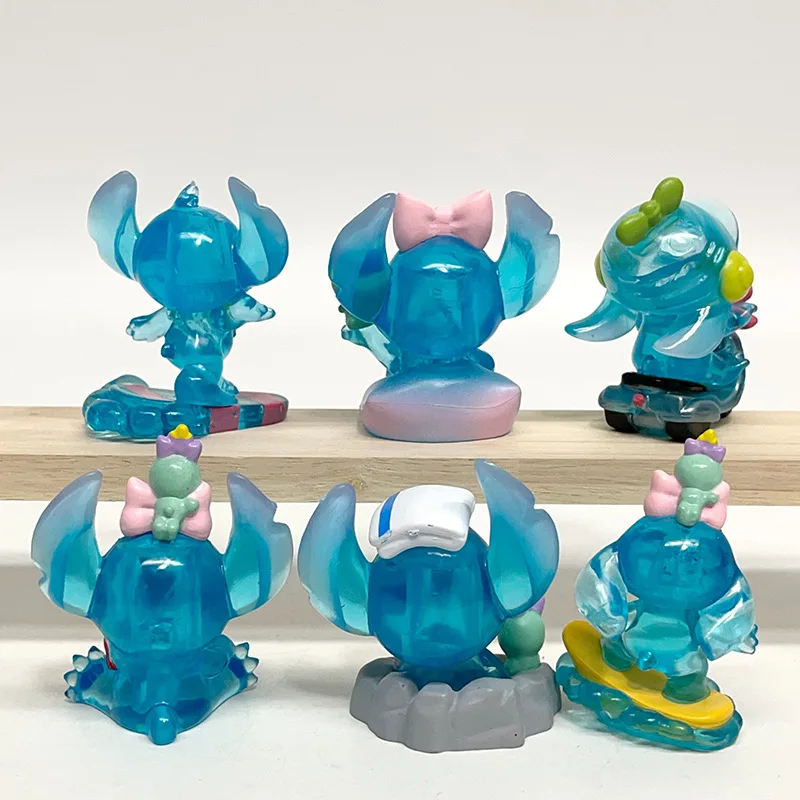 Juego de 6 uds de caja ciega Lilo Stitch, figura de acción de punto de cristal transparente de 7cm, modelo de juguete de PVC de Anime
