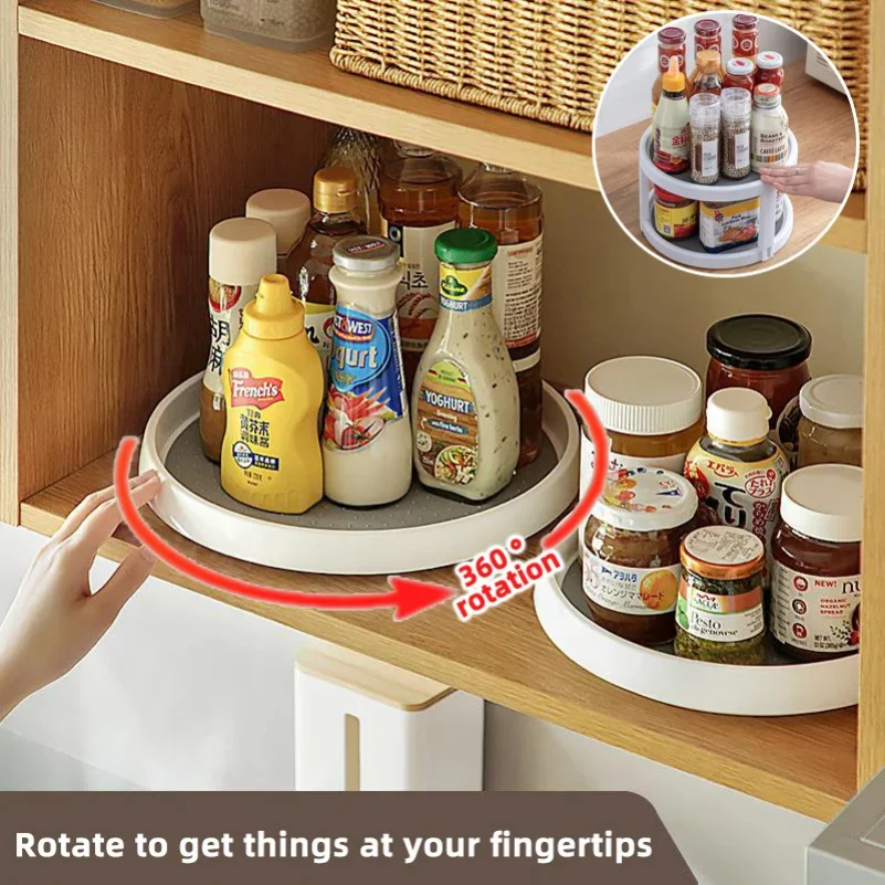 360 Rotation Non-Skid Spice Rack Pantry Cabinet Turntable with Wide Base Storage Bin Rotating Organizer for Kitchen Seasoning