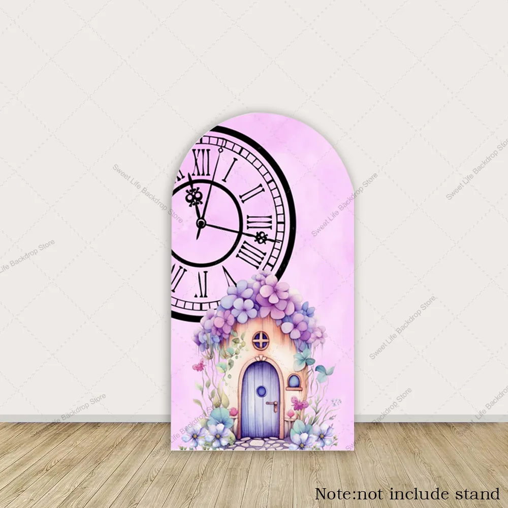 Roxo fada flor casa arco pano de fundo capa princesa menina 5th festa de aniversário arco fundo capa