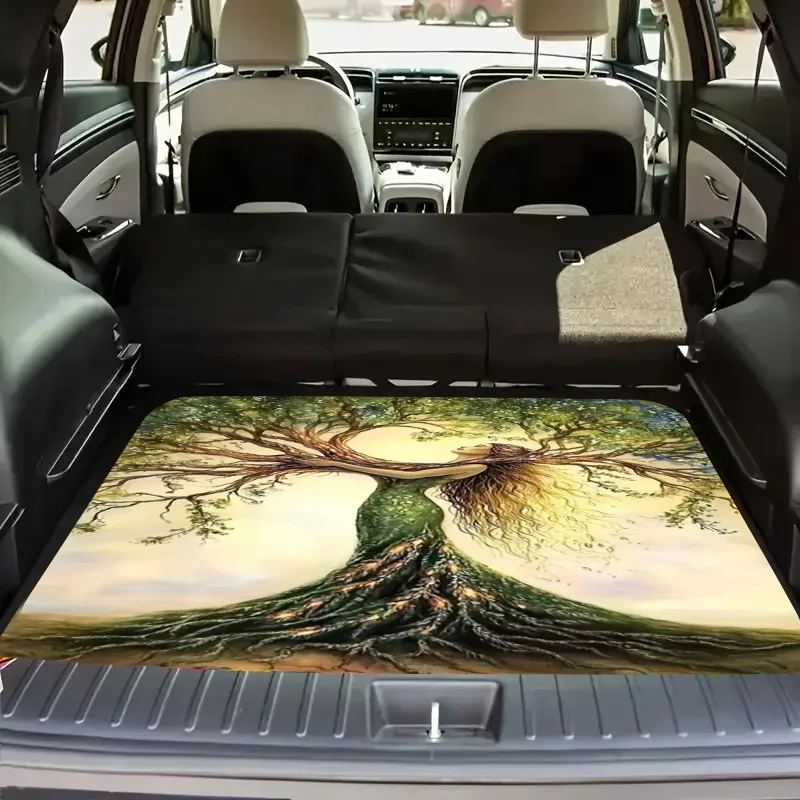 1pc Tree Of Life Print Polyester Car Trunk Mat - Soft, Durable, Non-Slip, Machine Washable Cargo Liner For SUVs And Cars, Easy T