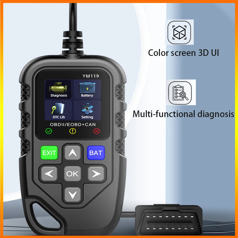 

Automotive Inspection Tools OBD Car Engine Fault Detection Battery Detection YM119 color Screen 3D UI Multifunctional Detection