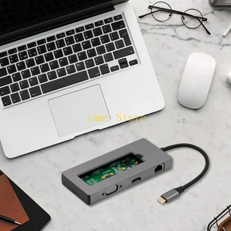 LX0B متعدد المنافذ من النوع C USB Hub 8 في 1 جيجابت نت متوافق مع USB3.0 محطة إرساء PD محول شحن سريع