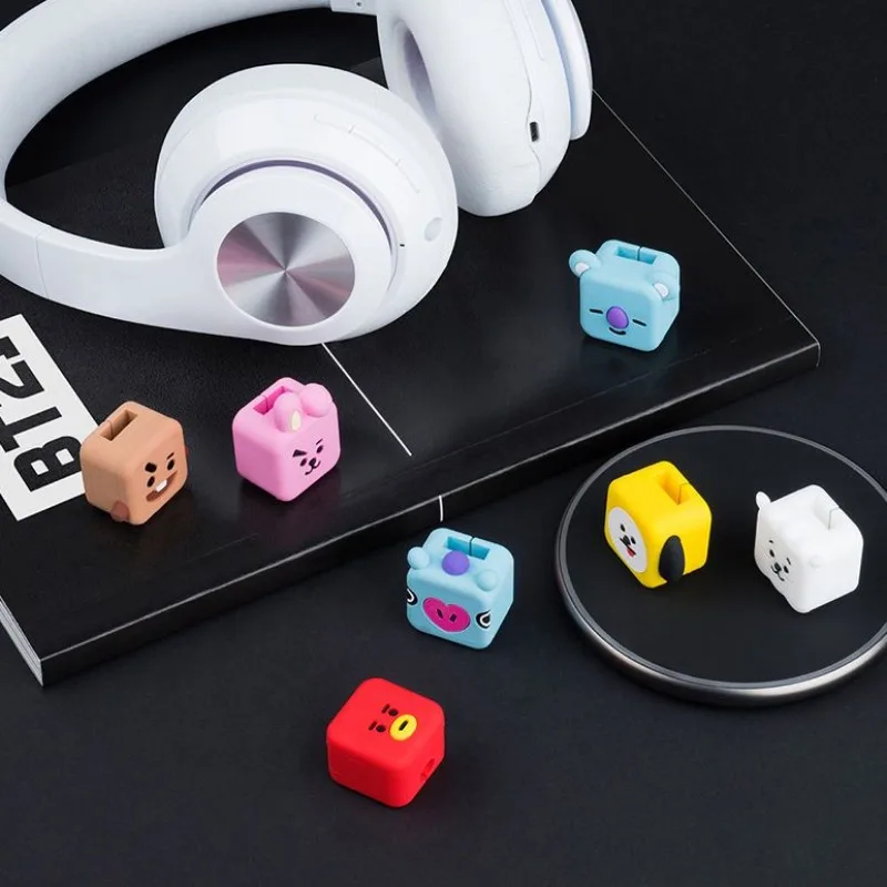 Korean BT21 Peripheral Data Cable Universal Protection Head Cute Cartoon Silicone Cover Anti Break Super Cute Anime Essential