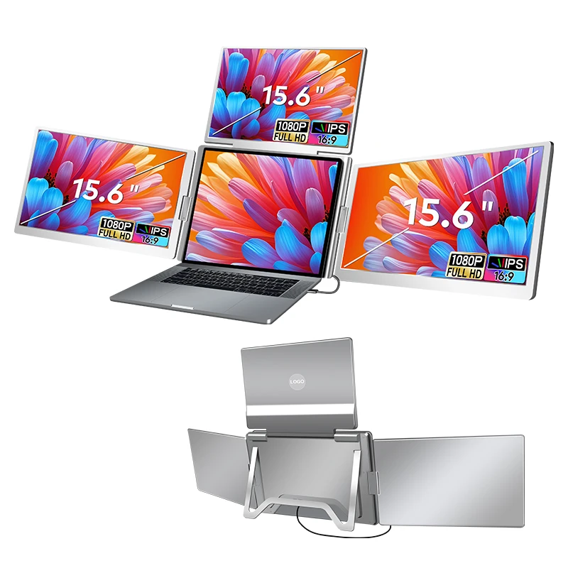 2025 New 15.6 Inch  3 Screen  Displays Portable Quad  Monitor  Compatible  with 12-18.5 Inch WIn/Mac M1/M2/M3/M4