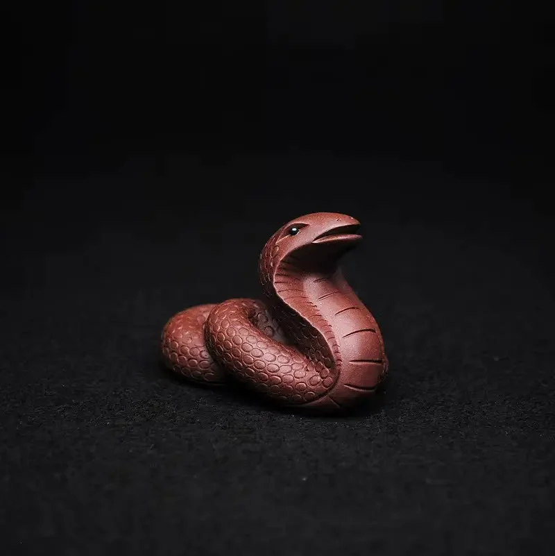 Handmade Yixing raw ore purple sand tea pet old purple mud zodiac snake famous sculpture tea room ornament for friends