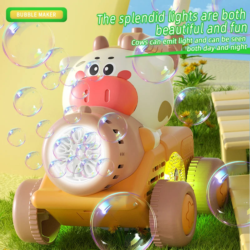 Full-Automatic Hand Push Bubble Blowing Machine Cute Fun Animal-Shaped Children's Walker Push Music Lights Toys for Toddler Gift
