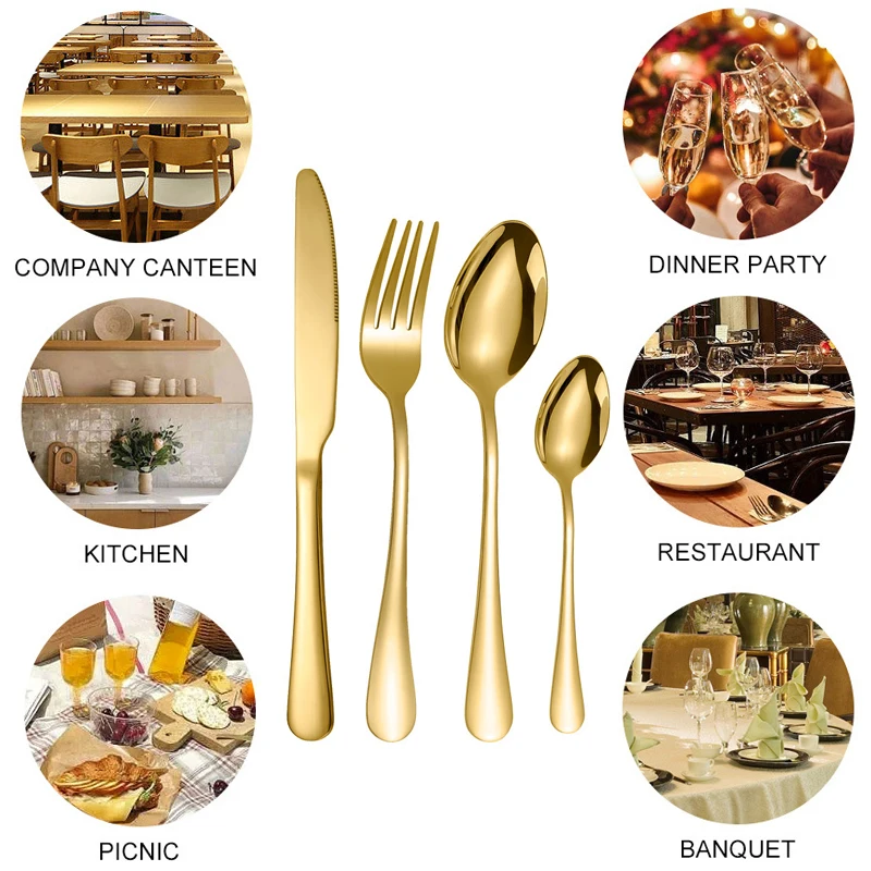 24/16/8 Pcs Dinnerware Set Stainless Steel Cutlery Set Kitchen Tableware Knife Fork Spoon Flatware Gold Silverware for 2/4/6