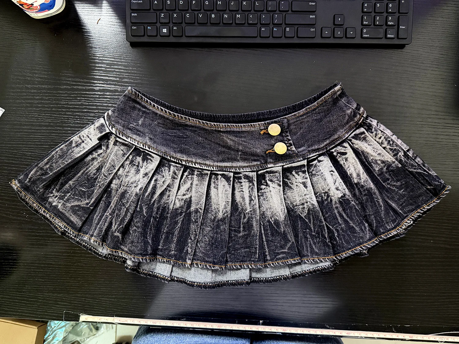 New Retro Style Dark Gray Spice Girl Low-rise Tie Dye Denim Short Skirt Pleated Skirt Women