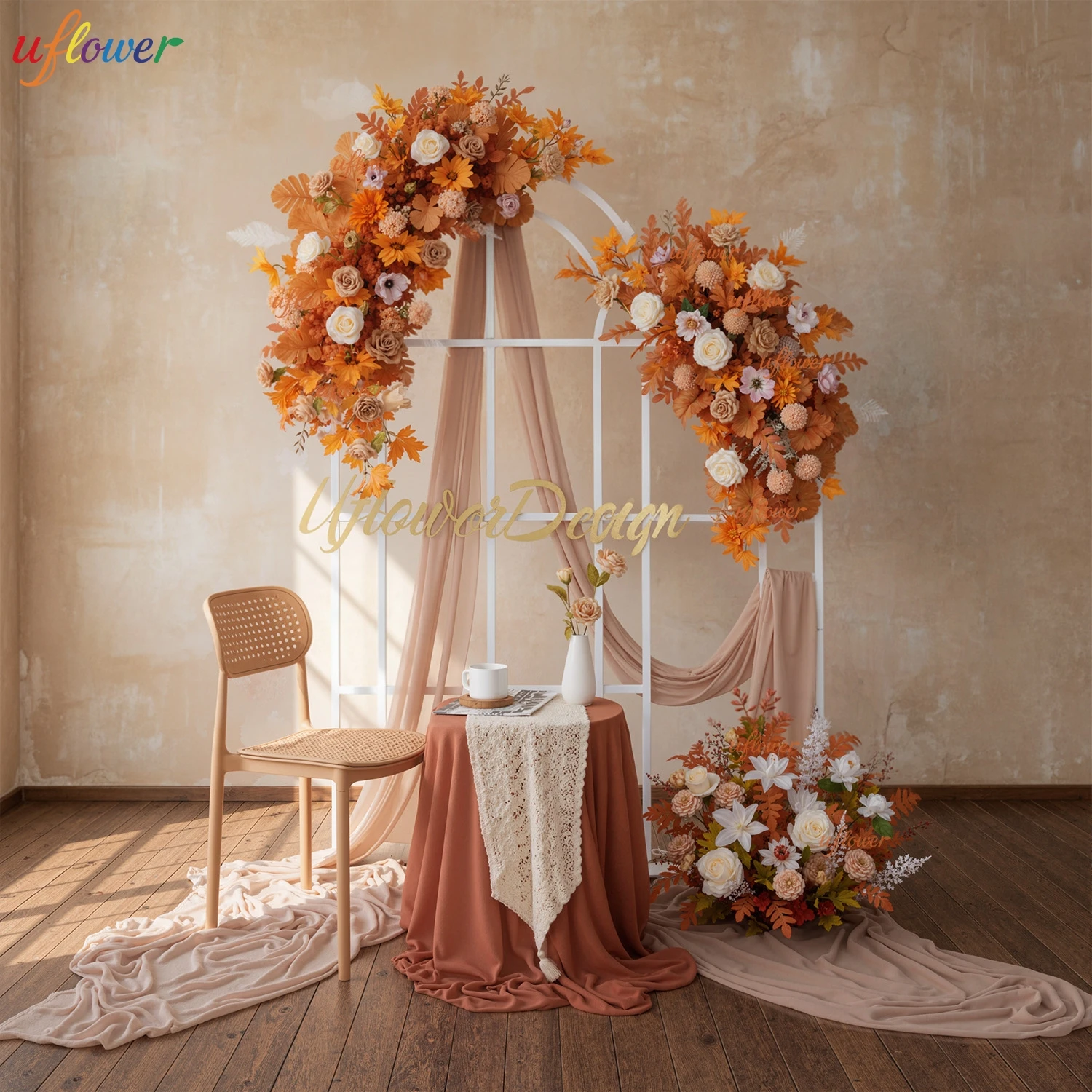 

Искусственные цветочные композиции Uflower Luxury Orange Rose Maple Leaves для свадебной арки, декора вечеринок и оформления окон