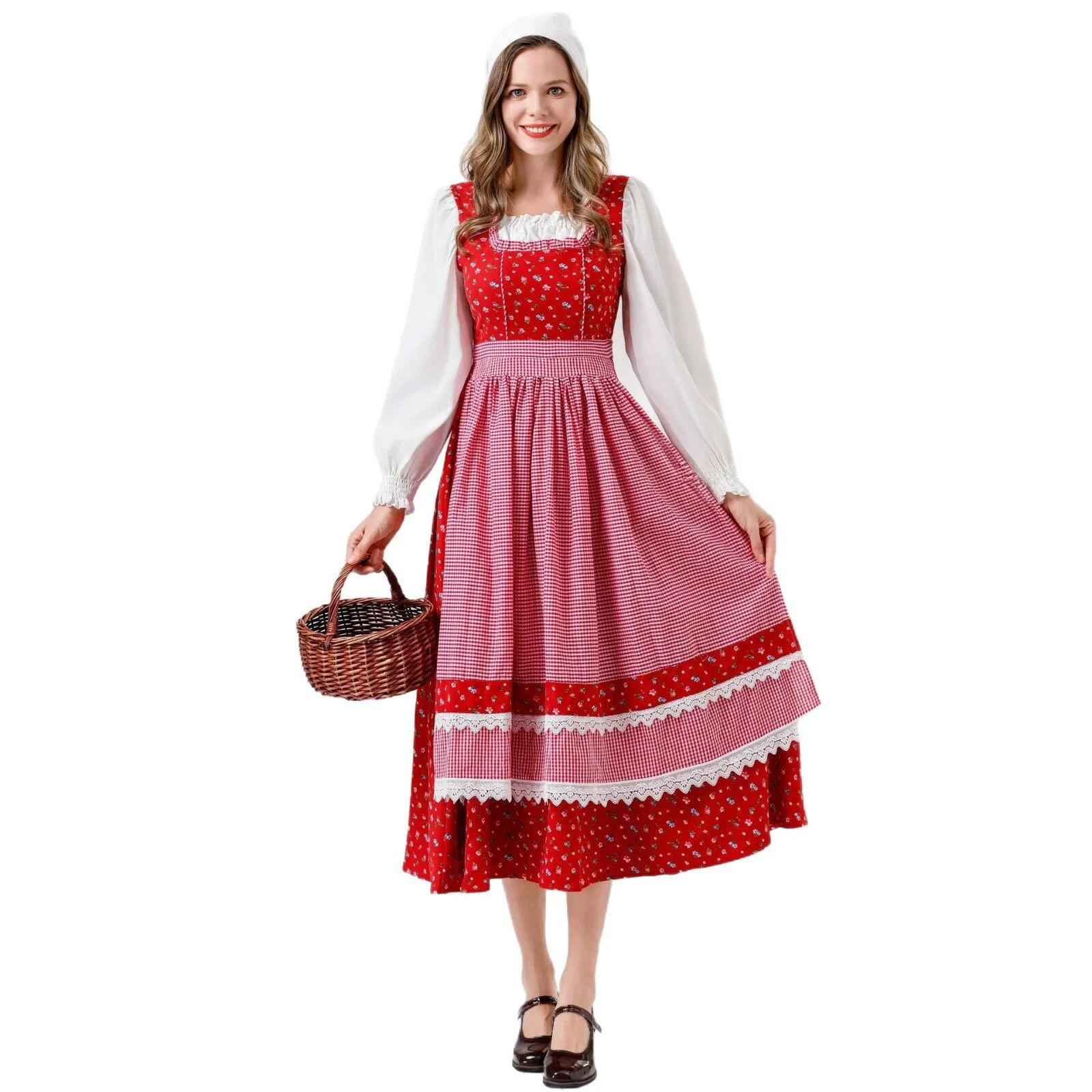 

Little Red Riding Hood Fairy Tale Dress Farm Girl Stage Play Performance Costume Retro Countryside Style Summer New Arrival