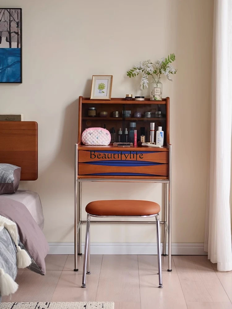 

02Medium-ancient style solid wood dresser dressing stool combination retro makeup table Bauhaus bedroom furniture