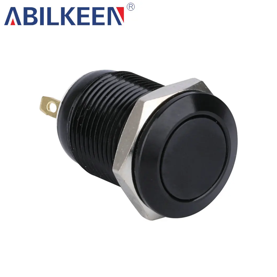 Durable 12MM Flat Head 1NO Momentary Waterproof  Metal Push Button Corrosion Resistant for Heavy Duty Industrial Equipment