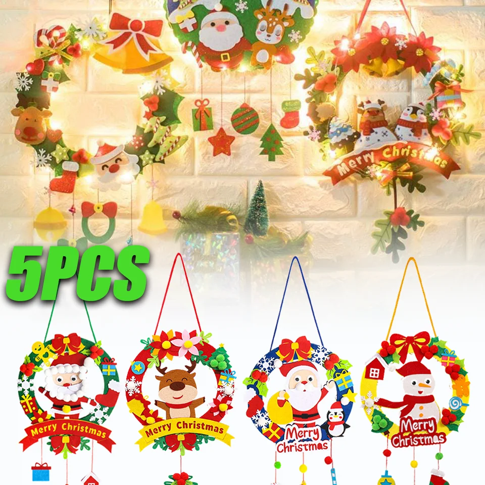 Children's handmade diy wreath Snowman Elk Father Christmas Pendant Light Up Christmas Pendant Christmas Tree Decoration Gifts