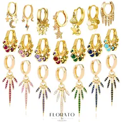 925 Sterling Silver Ear Needle Star Geometric Crystal Hoop Earrings Vintage Gold Earrings For Women Fashion Jewelry Accessories