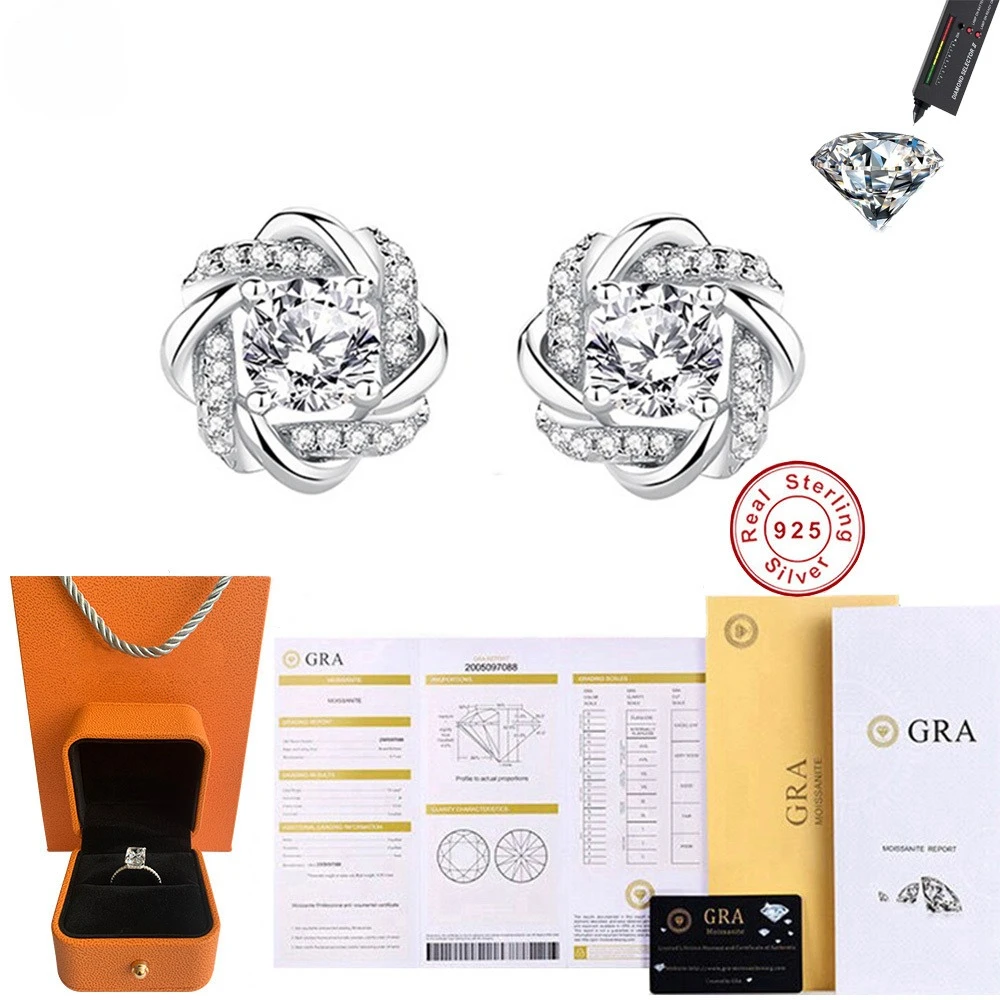 موضة زهرة ملفوفة طاحونة وأقراط مويسانيتي حقيقي 925 فضة أقراط للنساء مجوهرات الخطوبة