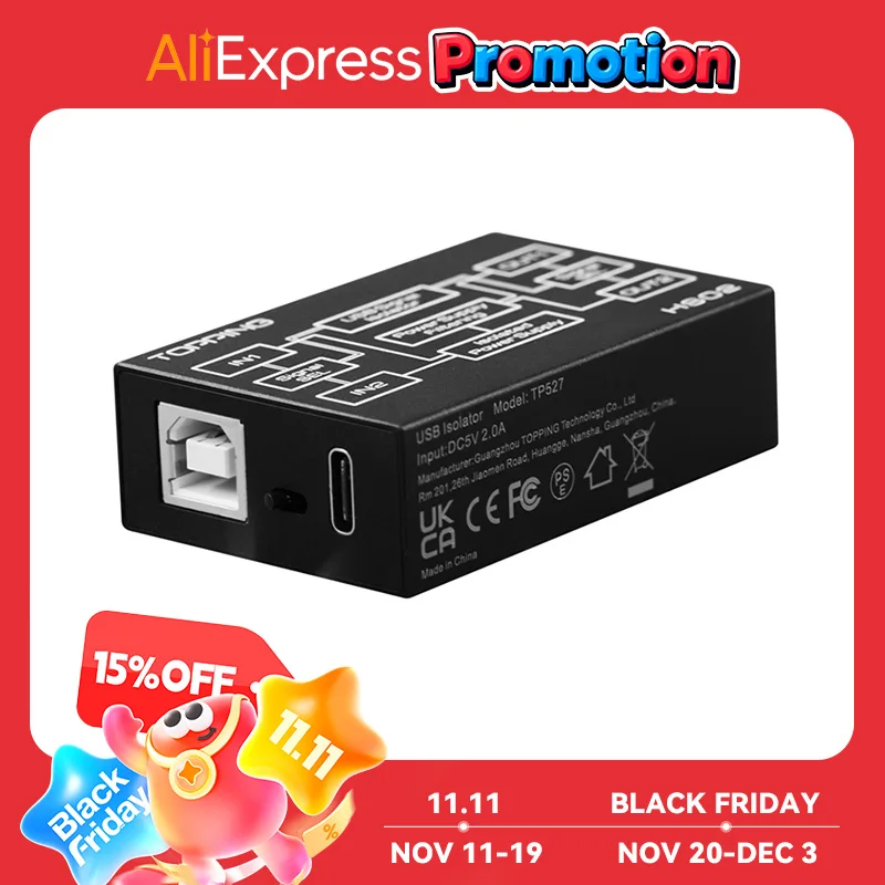 TOPPING HS02 USB 2.0ประสิทธิภาพสูงเสียง Isolator ด้วย USB-B และประเภท C ความเร็วสูงและสวมเข้ากันได้อย่างพอดี