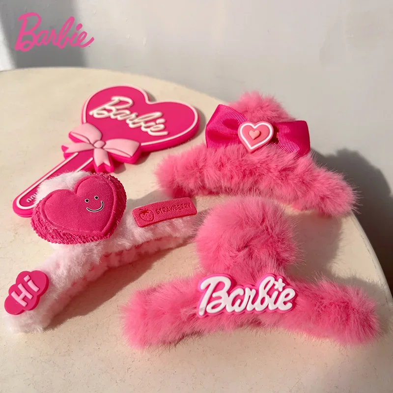 

Barbie Kawaii Y2K Princess Sweet Cute Plush Hair Claw Fashion Romantic Crab Clip Hair Accessories Headdress Gift for Women Girls