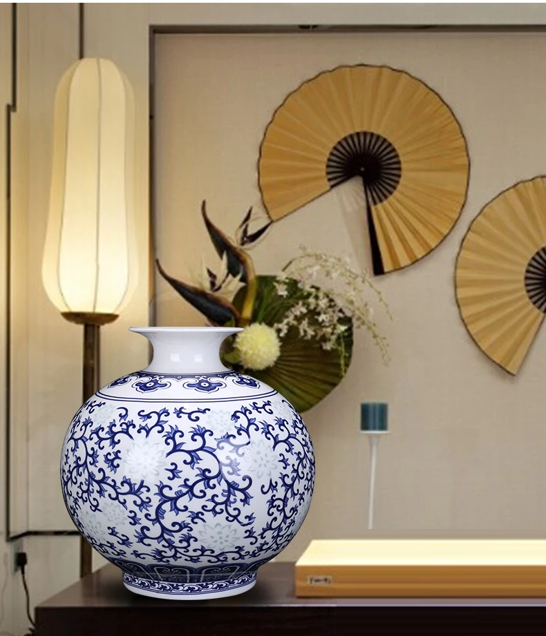 Jingdezhen Rice-pattern Porcelain Chinese Vase Antique Blue-and-white Bone China Decorated Ceramic Vase image 6
