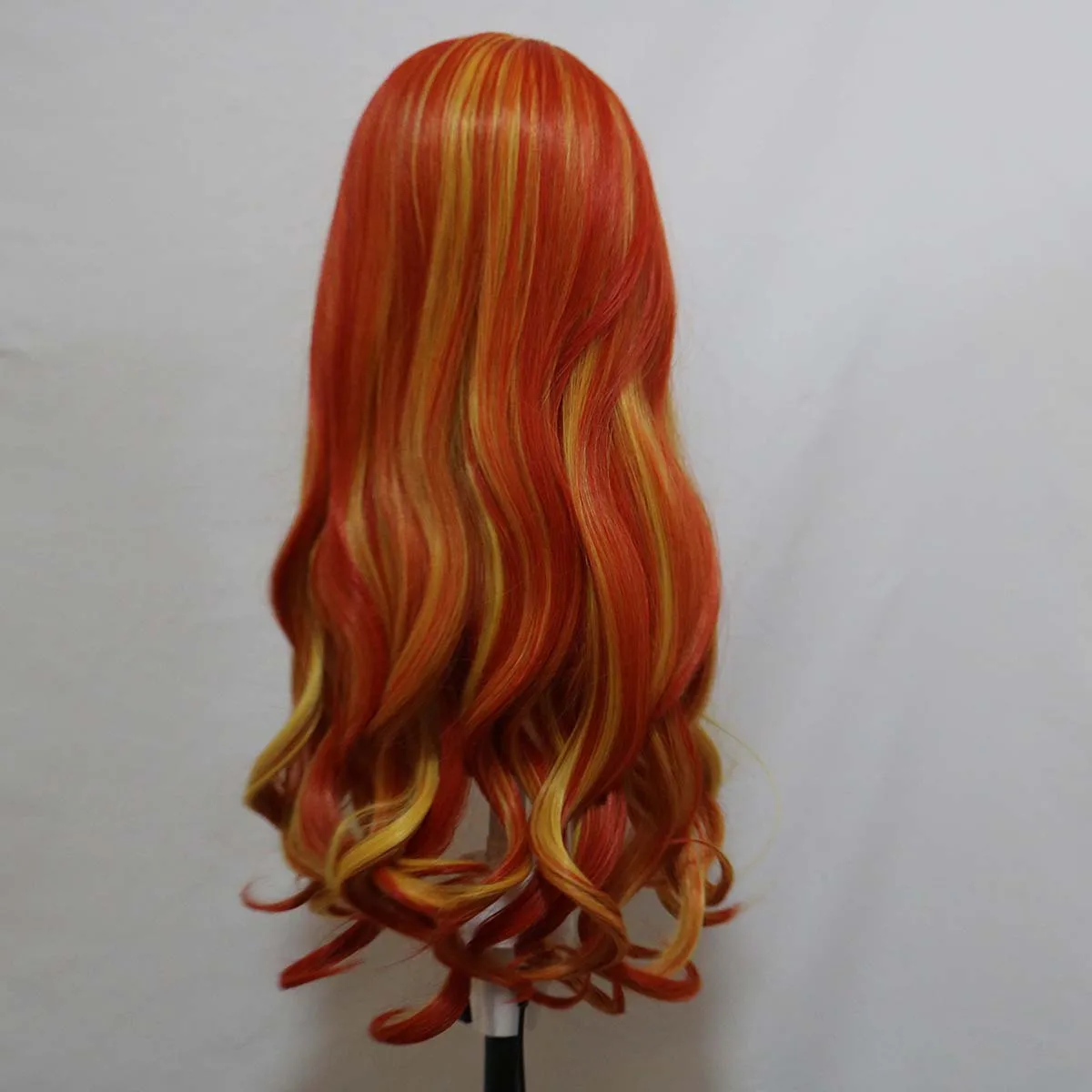 شعر مستعار أنيمي كوسبلاي غروب الشمس لامع طويل مجعد أحمر برتقالي أصفر للنساء والفتيات لحفلات الهالوين