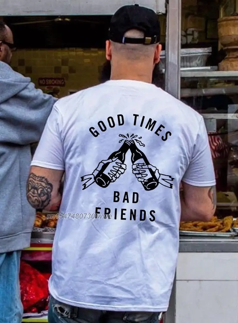 

Футболка с надписью «Good Time Bad Friends», белая, в стиле Харадзюку