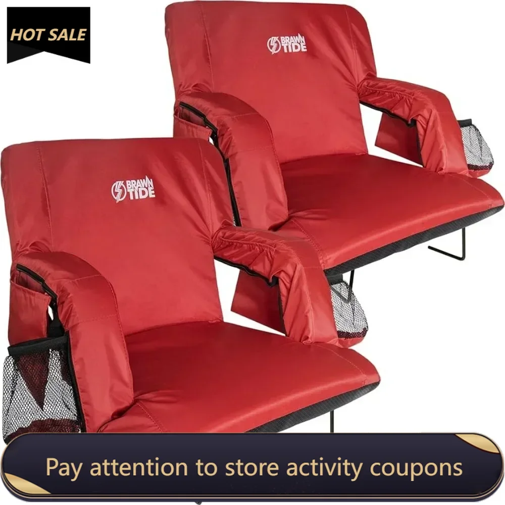 Stadium Seat with Back Support - Comfy Cushion, Thick Padding, 2 Steel Bleacher Hooks, 4 Pockets, 2 Cup Holders freight free