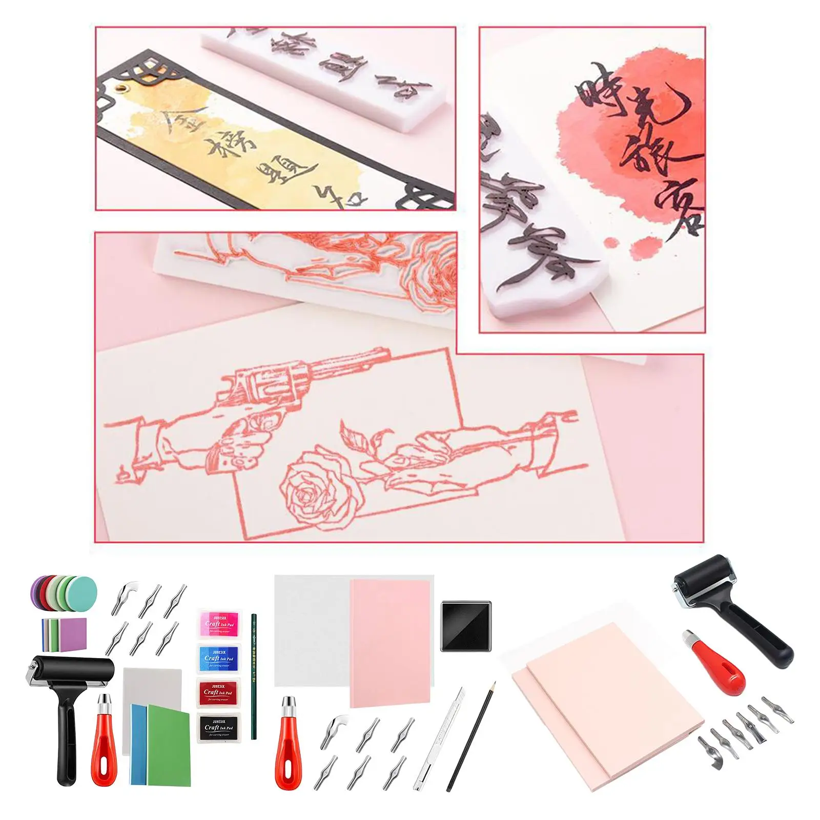 Block Printing and Stamp Carving Kit Linoleum Cutters Rubber Blocks DIY Stamping Set for Card Crafts and Art
