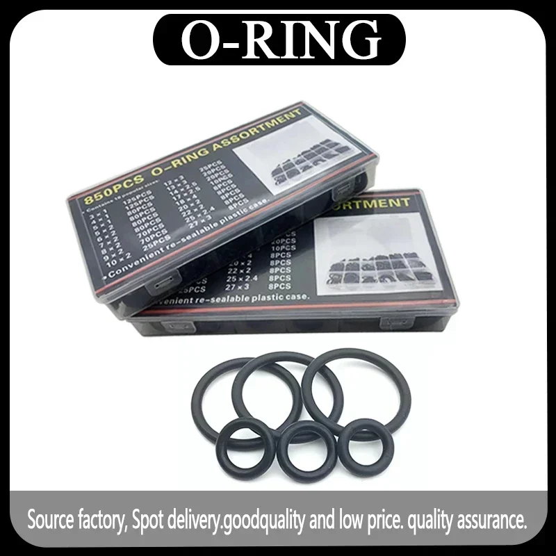 850 قطعة CS: 1 مللي متر ~ 4 مللي متر OD: 3 مللي متر ~ 27 مللي متر يا خاتم مجموعة ختم الأربطة المطاطية النتريل طقم تصليح الضغط العالي ختم شريط مرن O حلقات مطاطية
