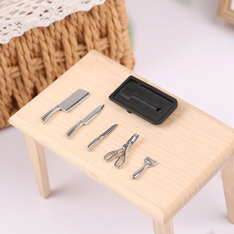 1:12 Dollhouse Miniature Kitchen Knife Set Mini Scissor Peeler Cooking Utensils With Holder Model Kitchen Living Scene Decor Toy