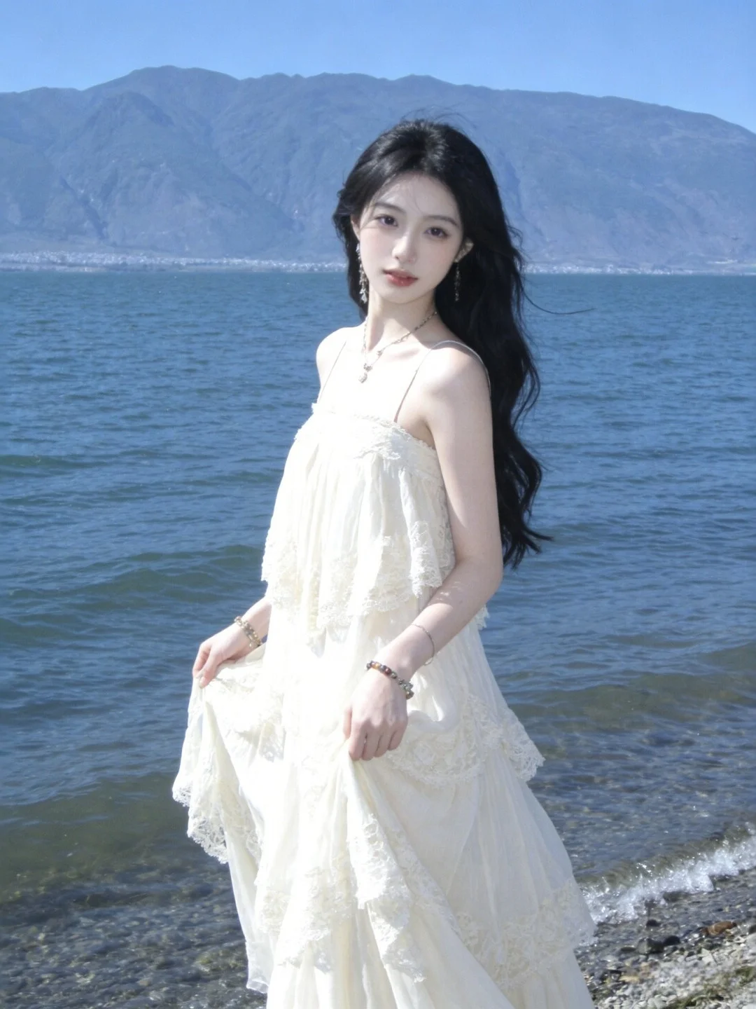 

Gentle Breeze Unique Beautiful Fairy Halter Dress Summer Beach Vacation Style Puffy Cake Dress Midi Skirt One Shoulder Design