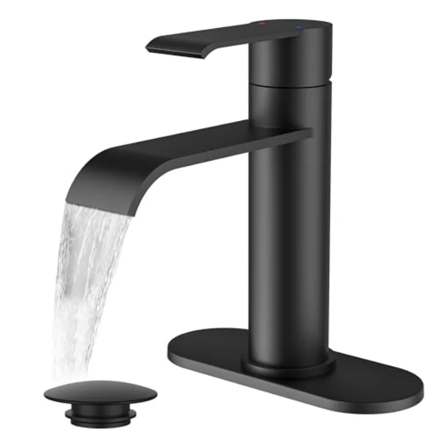 

Bathroom Faucet 1 Hole Single Handle Waterfall Bathroom Faucet Single Hole for Rv Lavatory Restroom Tap with 3 Hole Adapter Dec