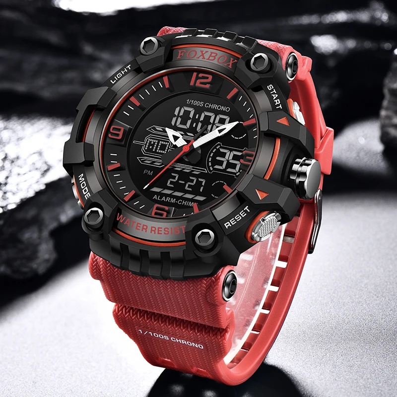 LIGE Multifunctional Chrono Digital Watches MensFOXBOX Dual Movement Sport Wristwatch Waterproof Electronic Clock Reloj Hombre