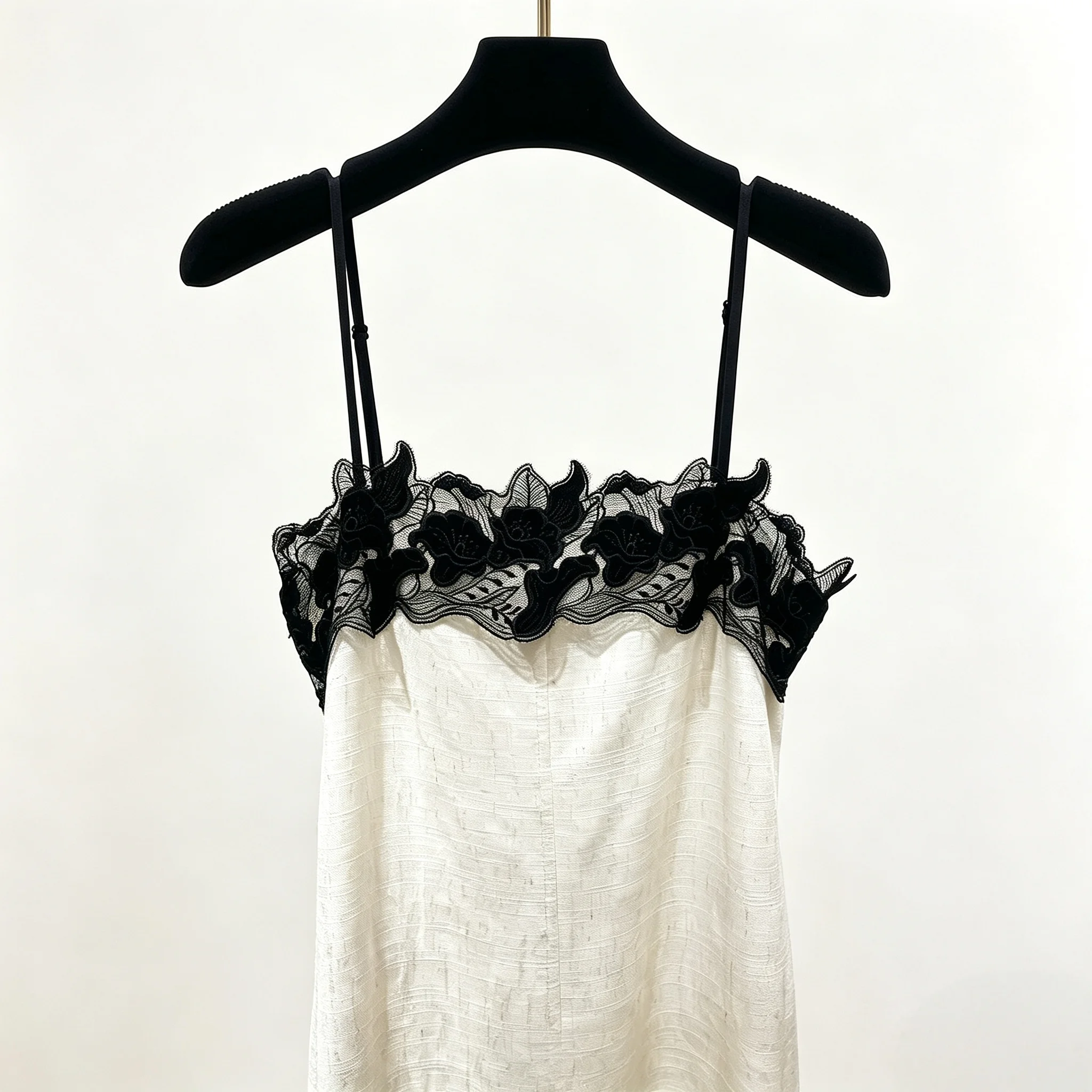 Women's Minimalist Lace Collar Cami Maxi Dress With Side Slit