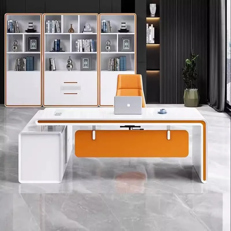 IY* Aesthetic Modern Executive Office Desk L-Shaped with Storage for CEO Boss One-stop Office Desk Furniture Solutions Set