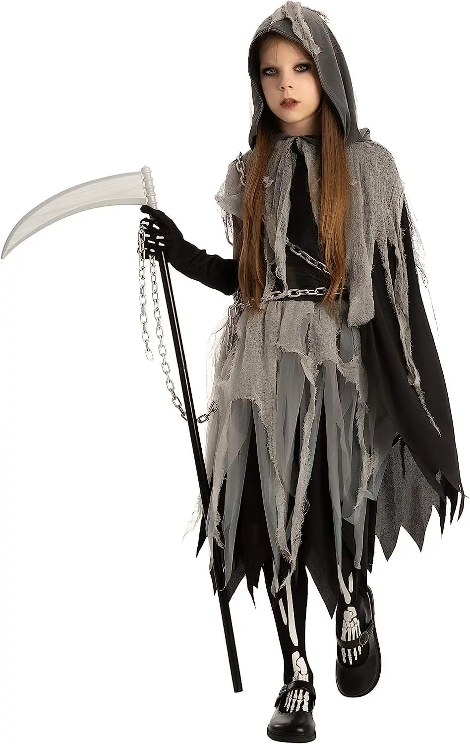 

JOYFY Girl Grim Reaper Costume with Gloves and Tights Glow in the Dark Scary Halloween Costume