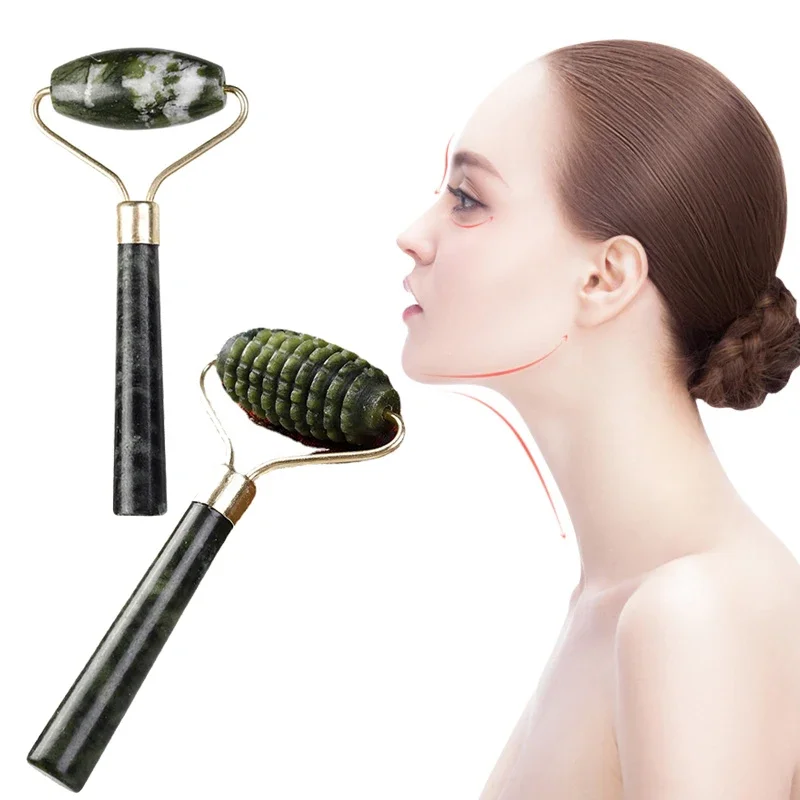 Masajeador de rodillo de Jade Natural para cara, juego de raspador Gua Sha, herramienta para el cuidado de la piel Facial, masaje de piedra Guasha para arrugas de la piel del cuello y la cara