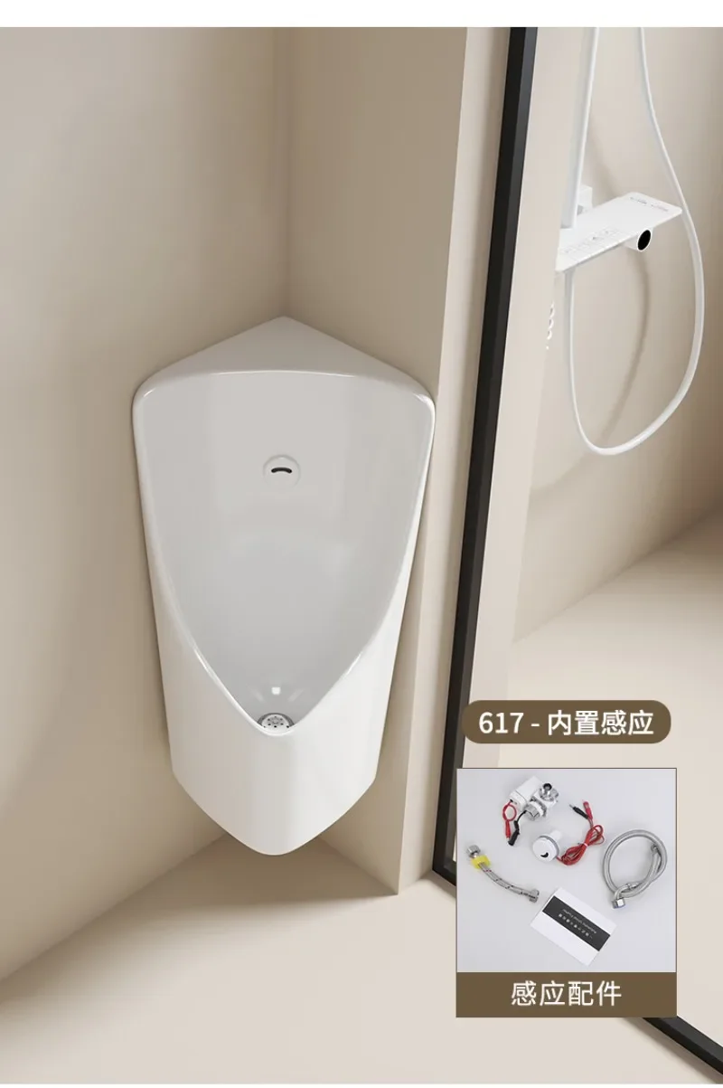 Intelligent sensor urinal triangle wall-mounted hand press men's ceramic corner  integrated