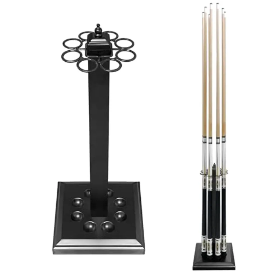 

Heavy-duty metal pool stick holder with floor stand design holds up to 8 billiard cues ideal for home game rooms sports bars an