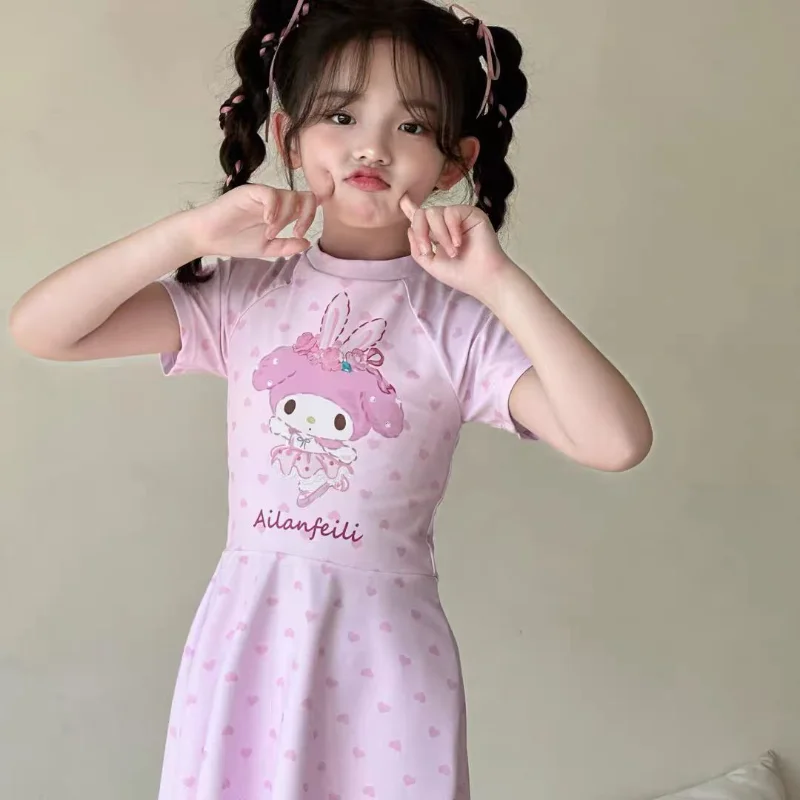 

Sanrio My Melody Kids Girl Swimsuit Kawaii Cartoon Anime Child Beach Swimming Pool Conjoined Zipper New Vacation Birthday Gift