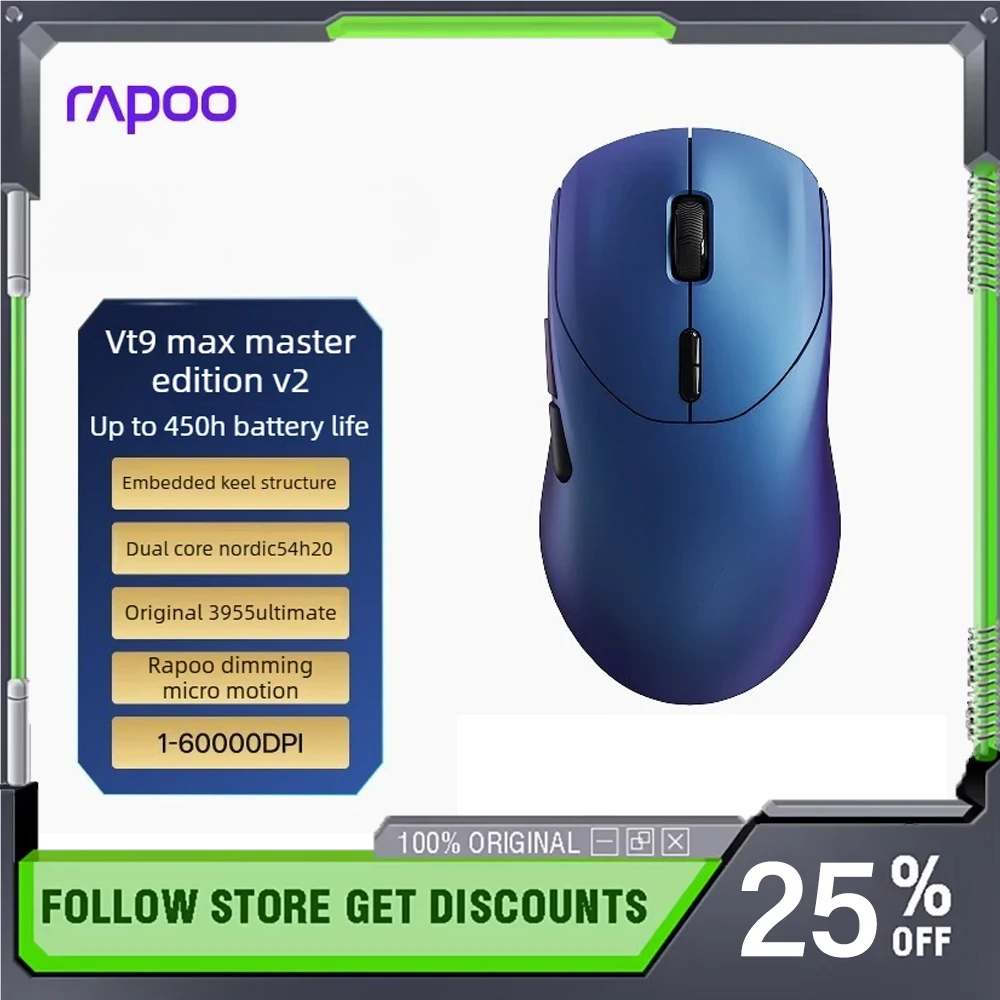 Rapoo VT9 MAX Master V2 Wireless Mouse Dual-mode PAW3955 UItimate Sensor 8K Receiver NORDIC 54H20 E-sports Game Mouse