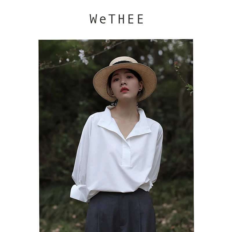 

Ele White irt Glossy Blogger Sle Polyester Fiber Straight Cut Seven Sve Women's irt Non Deformable Thin